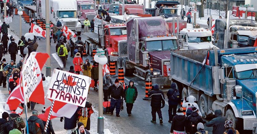 Emergency in Ottawa Canada for Truckers protests against Jab Covid